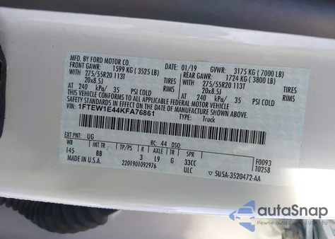 2019 Ford F-150 Platinum from USA, damaged, VIN 1FTEW1E44KFA76861